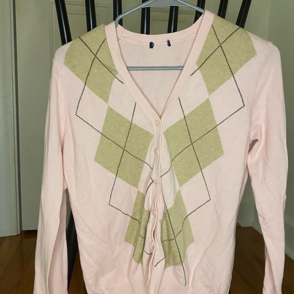 pink argyle sweater